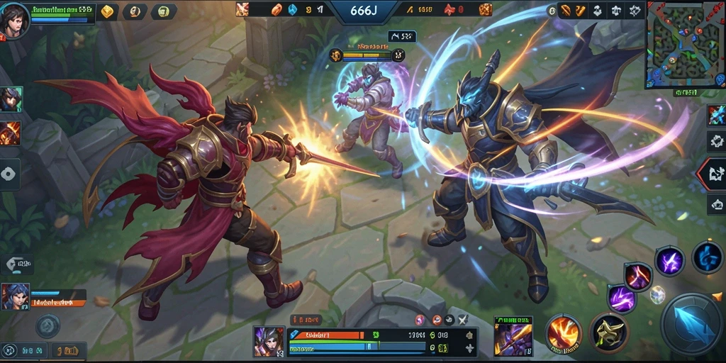 Tampilan aksi seru dalam game MOBA 666J.