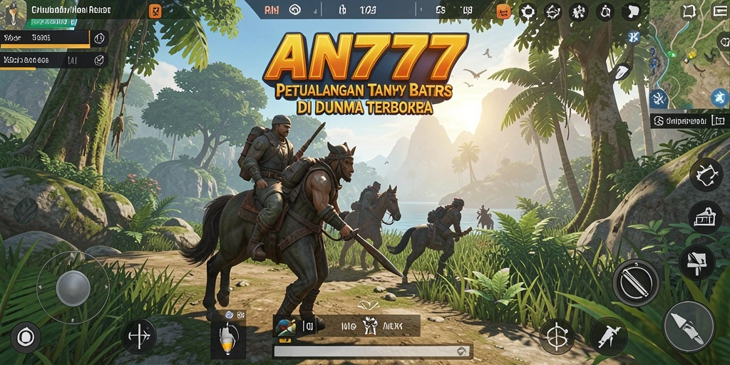 Screenshot gameplay AN777 menunjukkan dunia terbuka yang kaya dan indah.