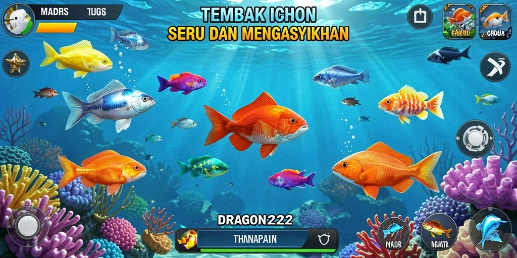 Screenshot gameplay DRAGON222 yang menunjukkan aksi menembak ikan.