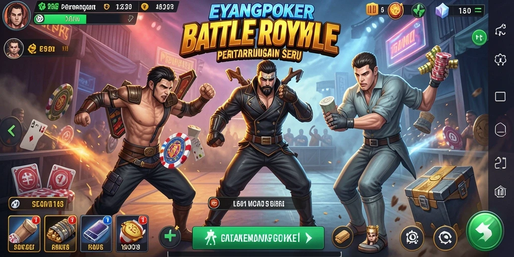 Tangkapan layar menunjukkan aksi seru dalam <strong>EYANGPOKER</strong> Battle Royale.