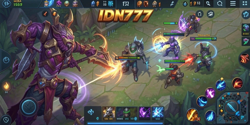 Gambaran aksi intens dalam permainan MOBA IDN777.