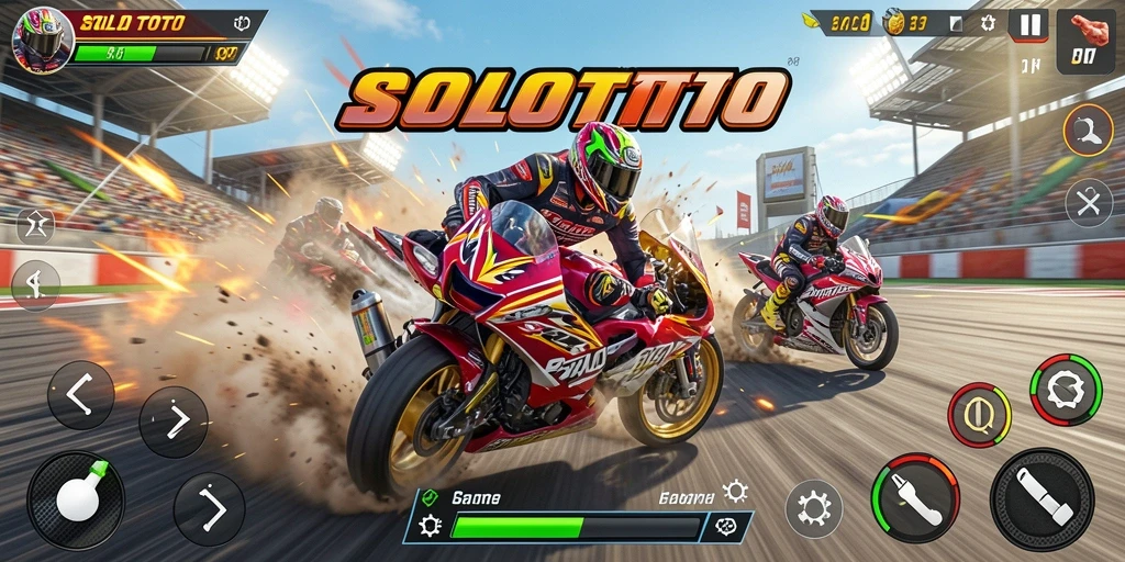 Tampilan gameplay menegangkan dalam balapan motor SOLOTOTO.