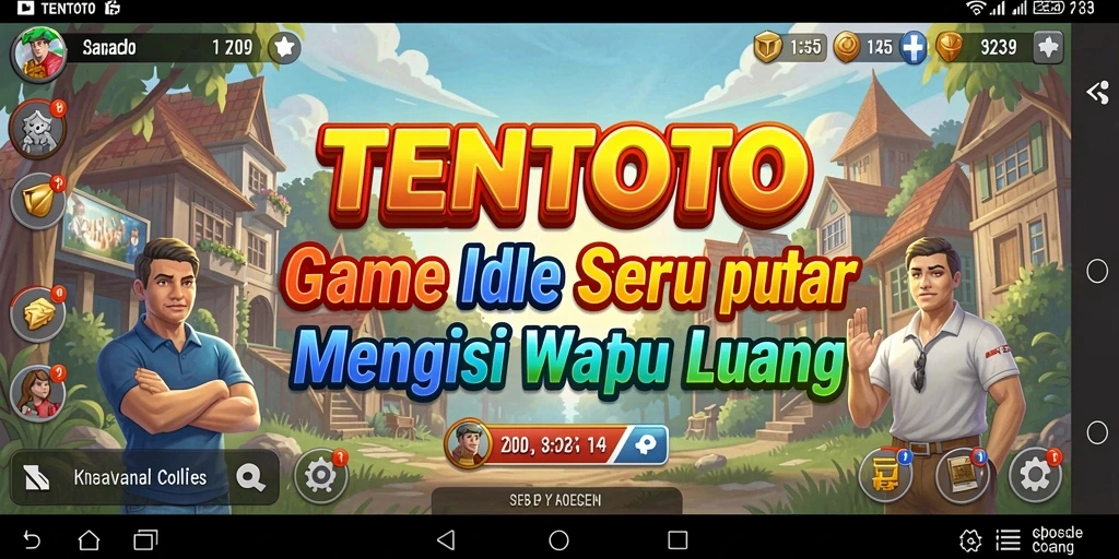Screenshot gameplay TENTOTO menampilkan karakter mengumpulkan sumber daya secara otomatis.